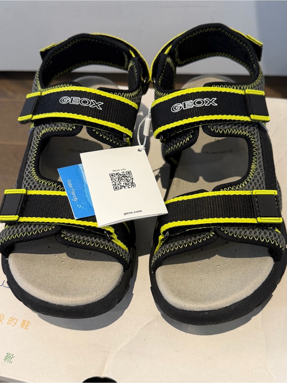 Geox Kids Black and Neon Yellow Strap Sandals